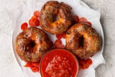 Pizza Protein Bagels (Pepperoni + Cheese Baked In!)